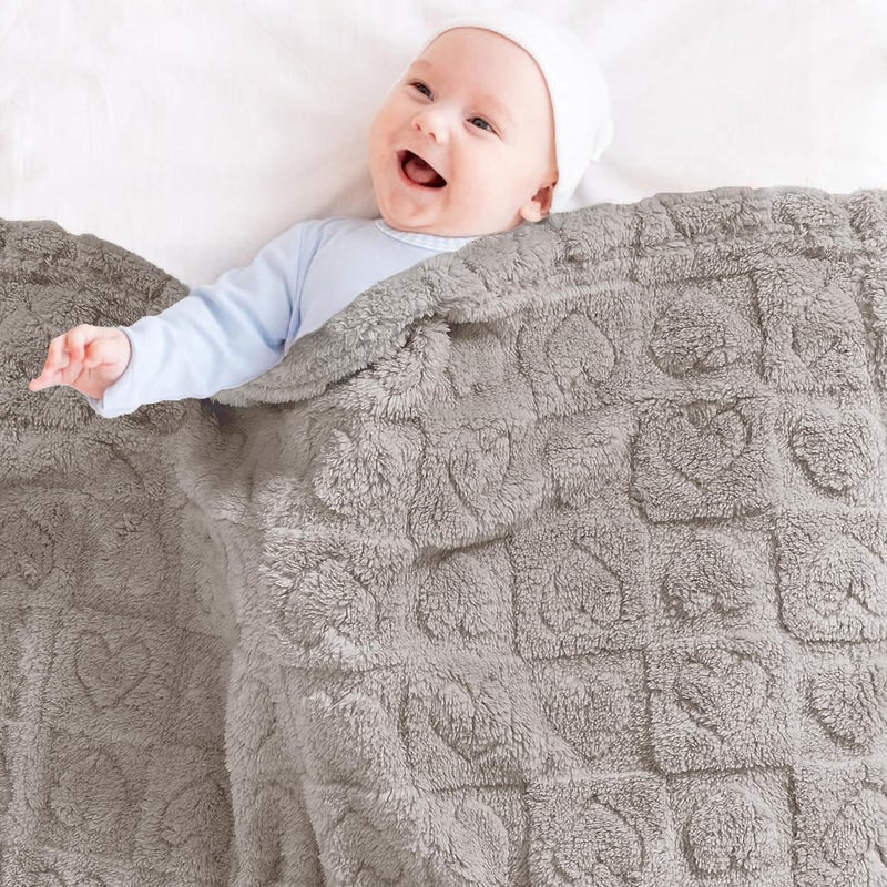 Yurhap Fleece Baby Blanket Heart Checkered, Ultra Soft Cozy Baby Blankets for Boys Girls, Fluffy Infant Toddler Newborn Receiving Gifts for Crib Stroller 30"x40" (Oxford Tan) - Image 3